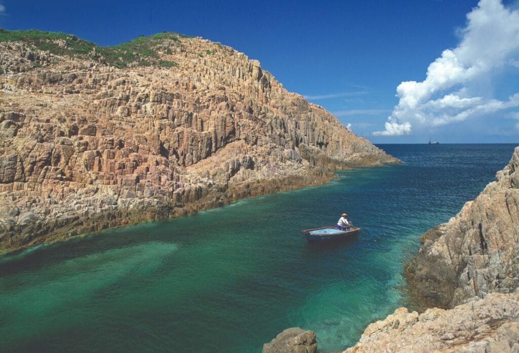 Guandao Cave on Basalt Island within the Hong Kong UNESCO Global Geopark in Sai Kung, Hong Kong