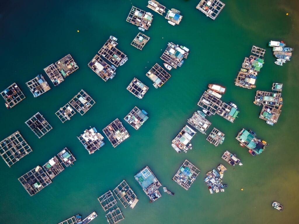 Fishing bay and fish culture zones of Sok Kwu Wan on Lamma Island in Hong Kong.
