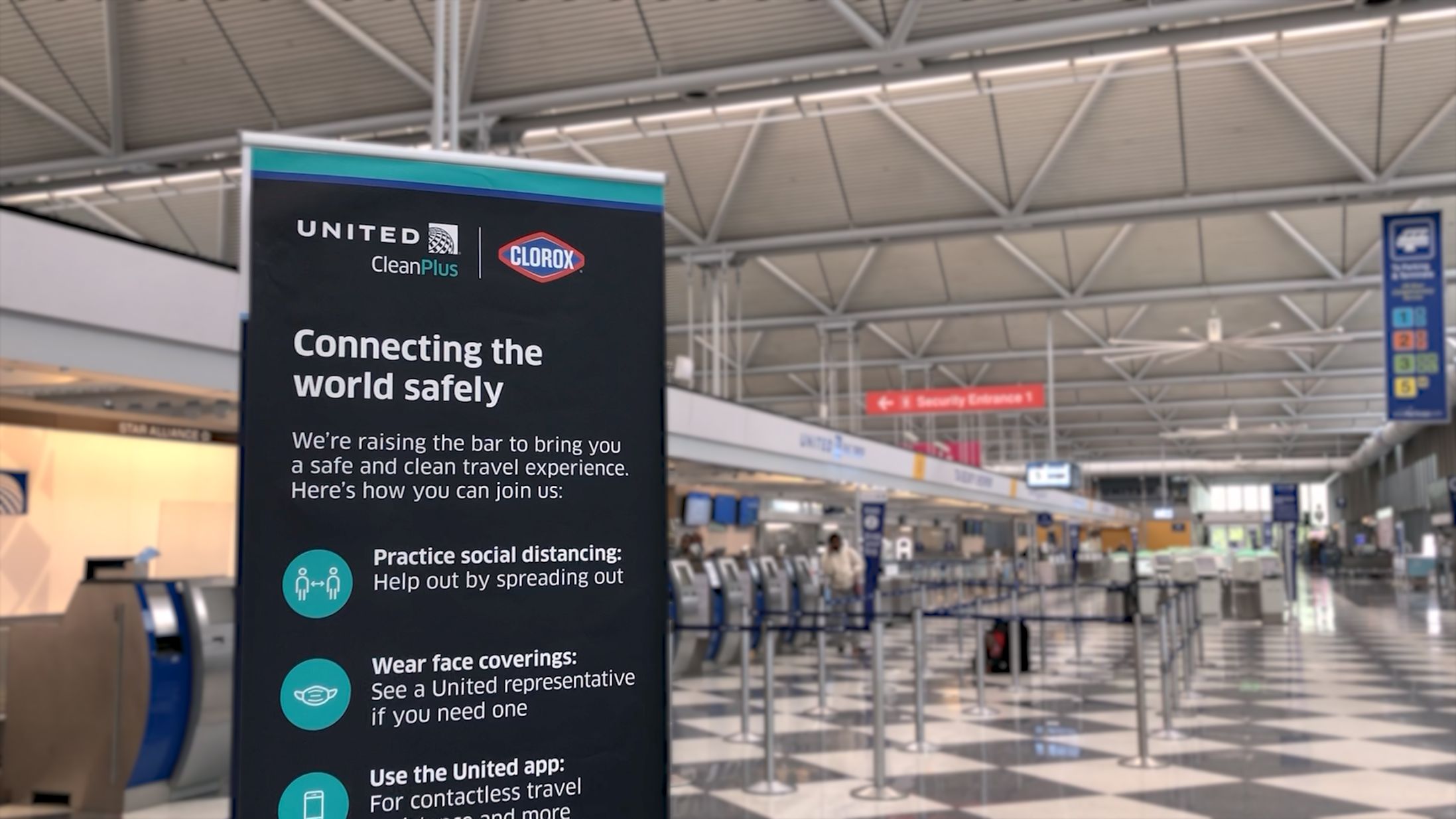 United CleanPlus Airport Lobby Signage