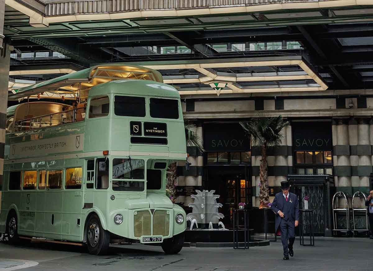 The 1968 Nytimber Routemaster Bus, parked in Savoy Court. Credit: Alistair Veryard.
