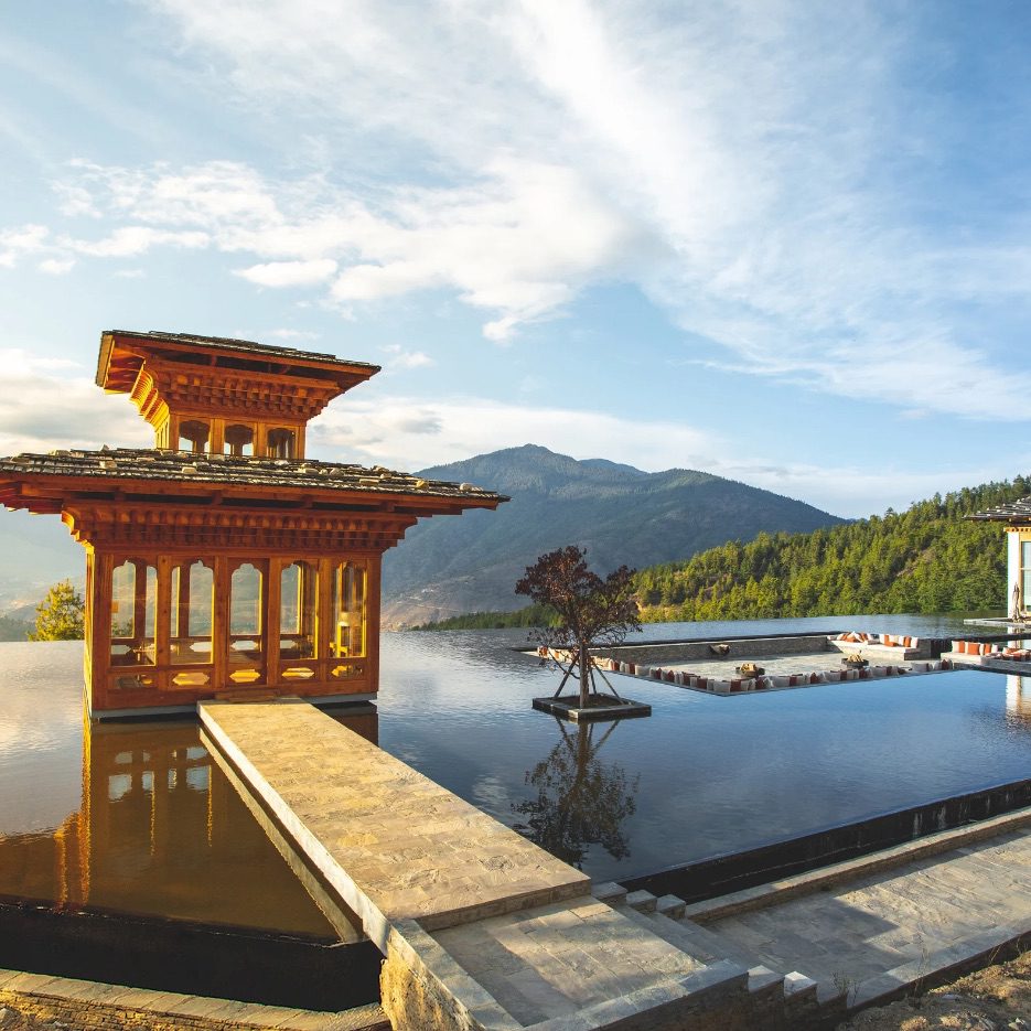 Six Senses Bhutan: Praying Pavilion at Reflecting Pond. Source: https://www.sixsenses.com/en/resorts/bhutan/lodges/