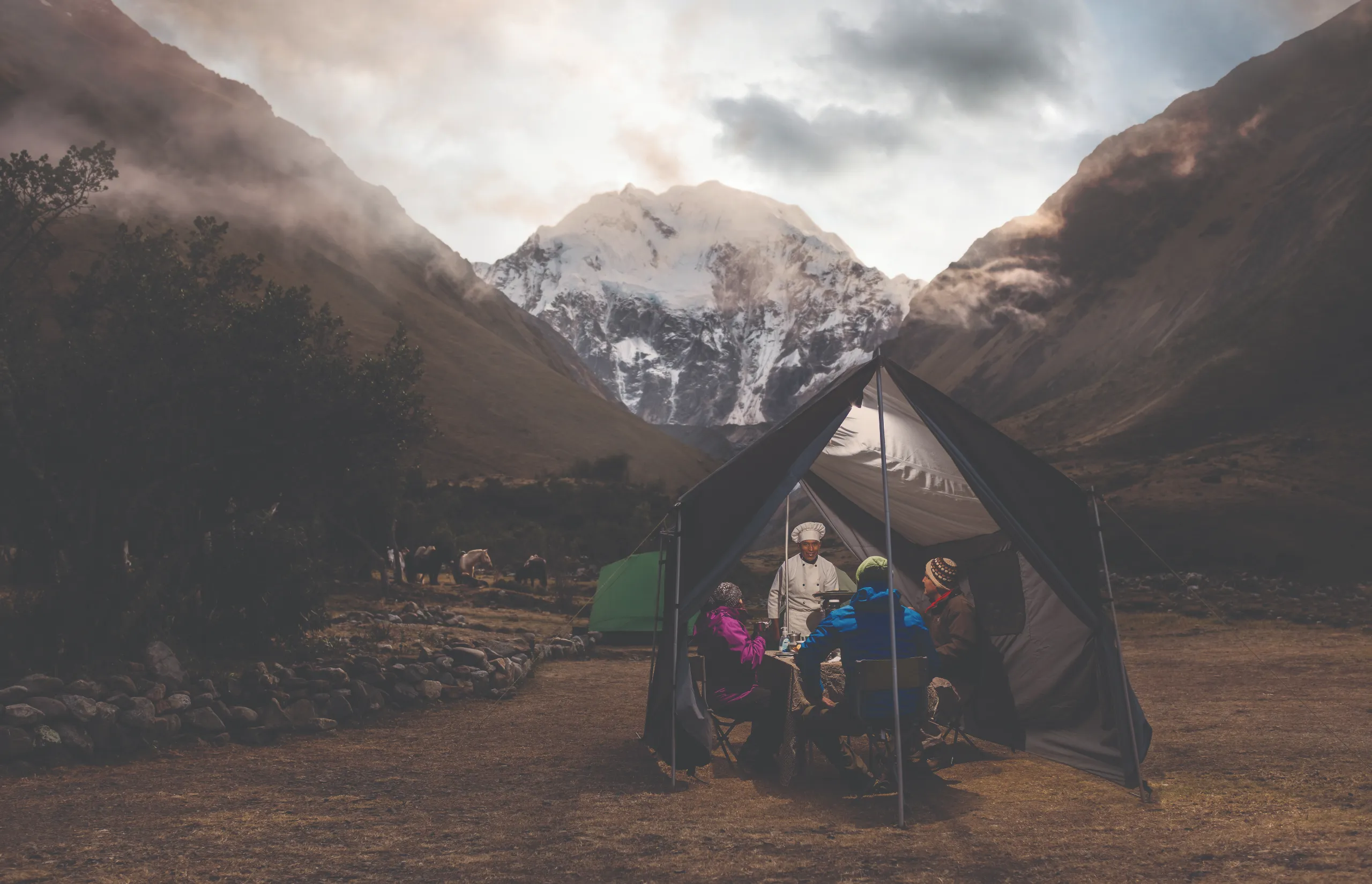 A meal with a view, spectacular views surround our campsite dining tent - Photographer Mark Tipple