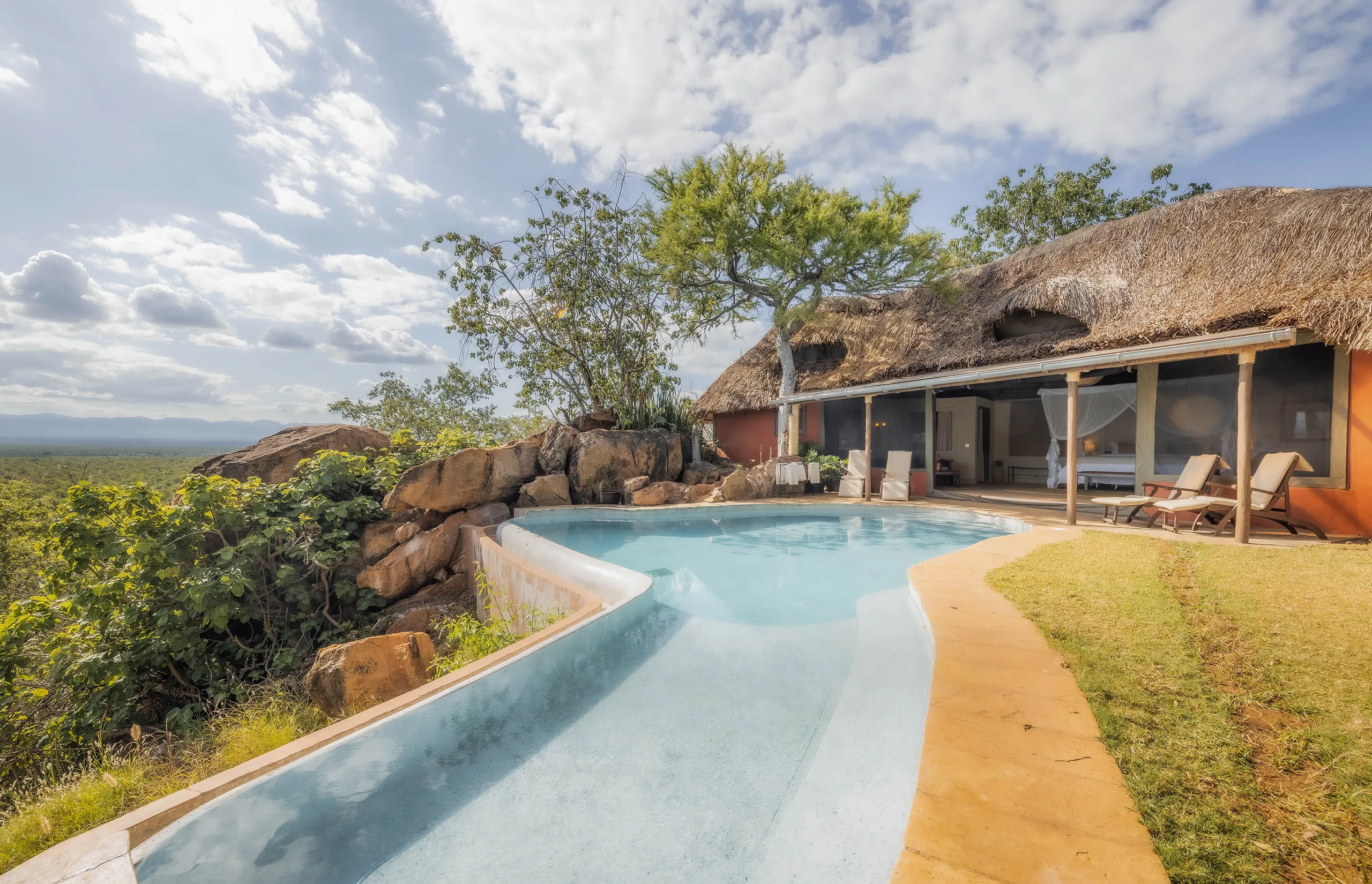 Private pools have been refinished with terazzo tiles