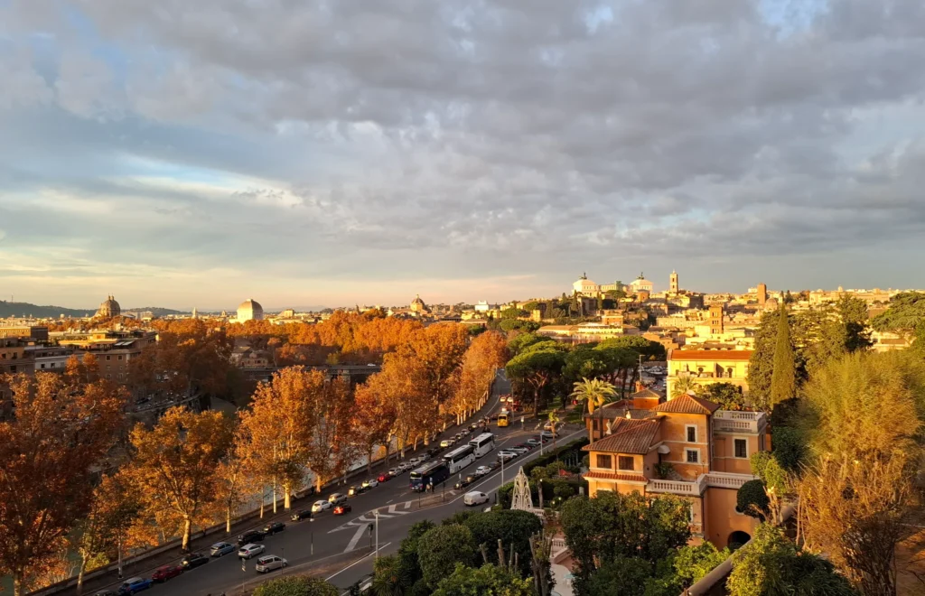 Winter sunset view from Giardino degli aranci, Rome, Italy