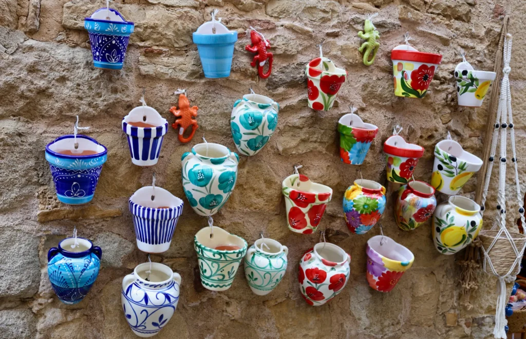 Catalonia | Costa Brava | Ceramic pots outside Peratallada shop | Credit: Daniel Scott