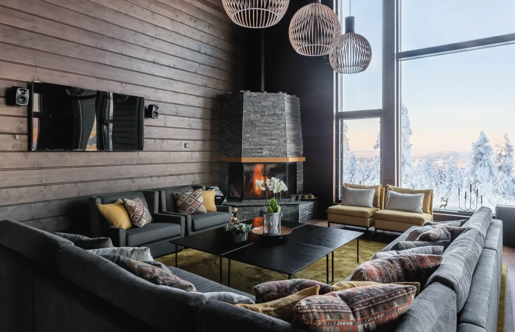 Arctic luxury stays | Octola Lodge Lounge Fire Place Winter