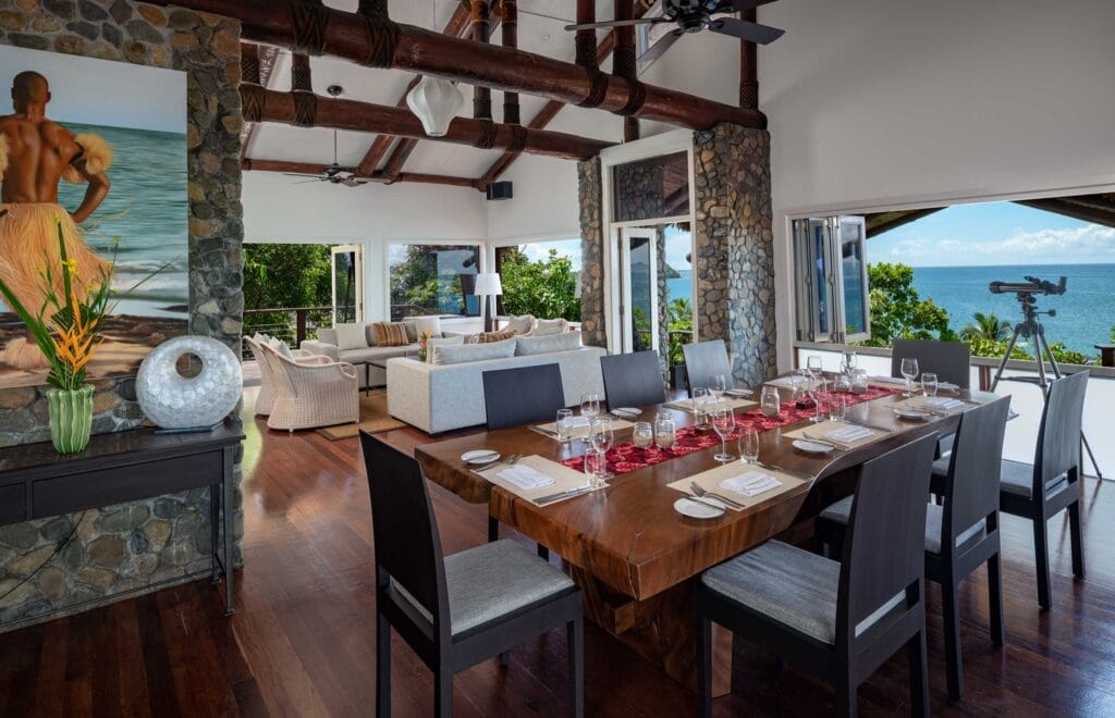 Nanuku Resort 3 Bedroom Hilltop Residence Dining and Lounge Area | Fiji milestone celebrations