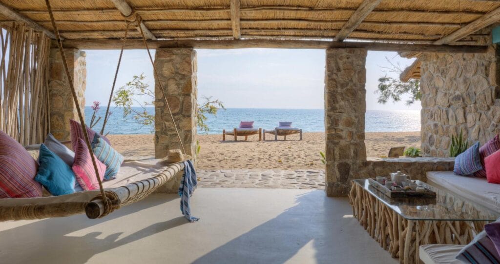 Lounge area at the Kaya Mawa Lodge on Likoma Island in Malawi
