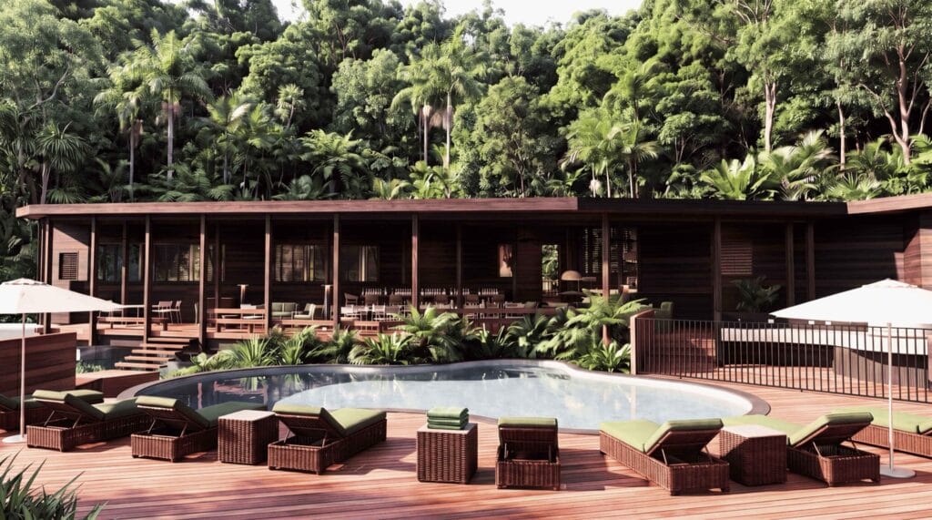 Pool lounge and bar area at Ever Bloomfield on the Daintree Coast, Tropical North Queensland