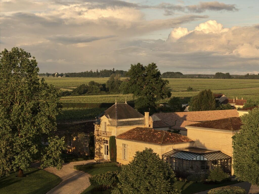Aerial view of COMO Cordeillan-Bages château and grounds in Pauillac, Médoc Bordeaux