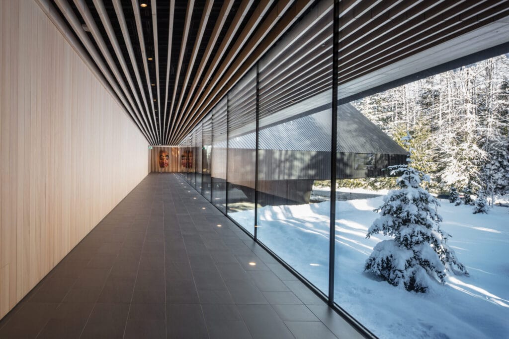 Audain Art Museum, Glazed Hallway. Photo Credit: Michael Elkan Photography