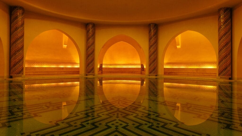 Hammam traditional bathhouse located beneath the Hassan II Mosque in Casablanca, Morocco