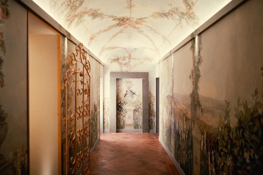 Hallway at Villa San Michele, which is a renovated 15th-century monastery featuring murals by Elena Carrozzi