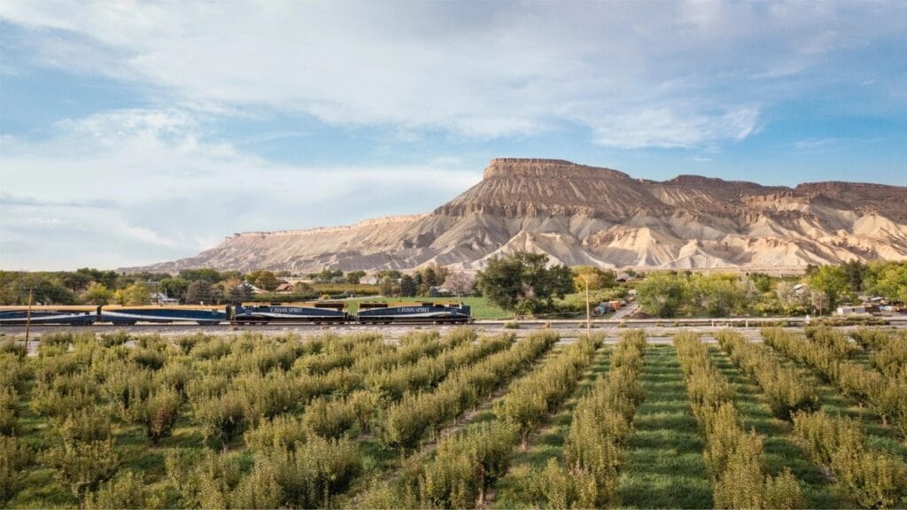  Canyon Spirit train passing by Mount Garfield in Western Colorado
