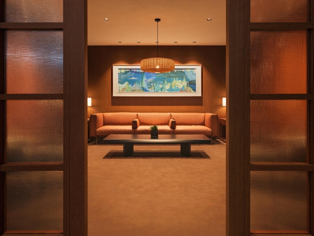 “World Cloud” by Beijing-based artist Xu Lei above the central sofa at the Cathay Pacific lounge, Beijing Airport