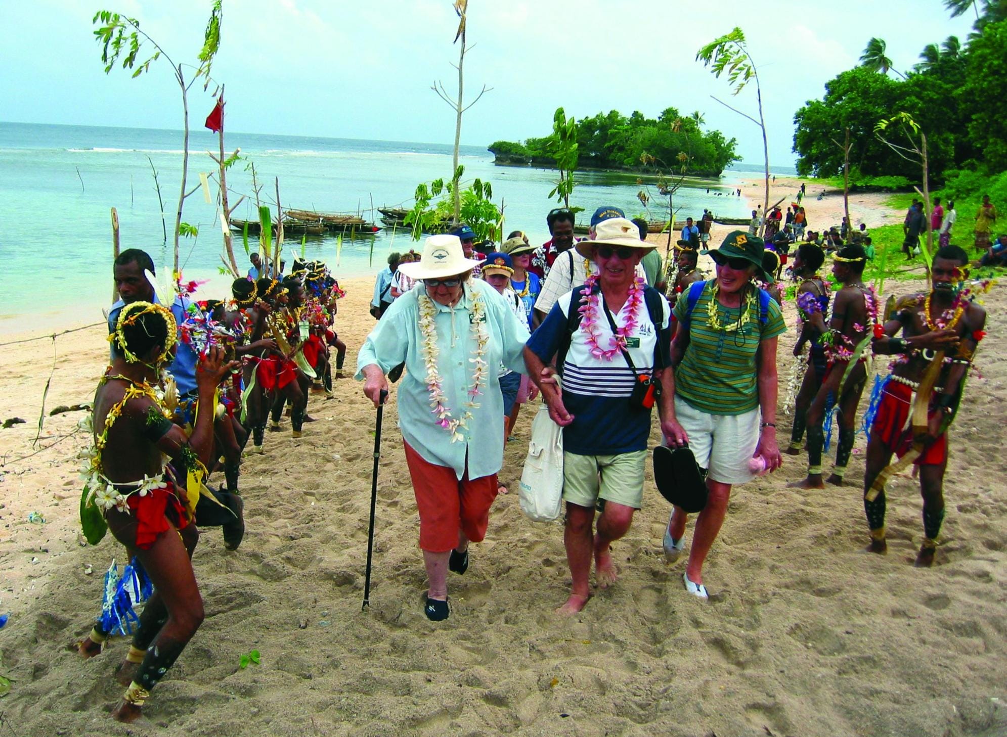 Cultural welcome ceremony on a beach in Papua New Guinea