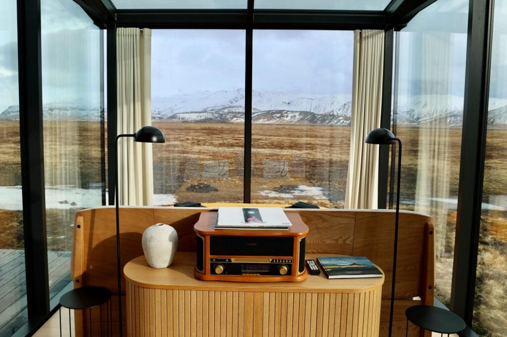A record player at Harmony lodge. Image credit: Kellie Floyd
