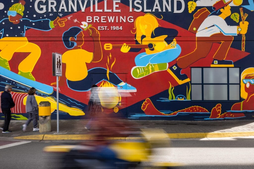 Colorful exterior mural of Granville Island Brewing. Image credit: Destination Vancouver