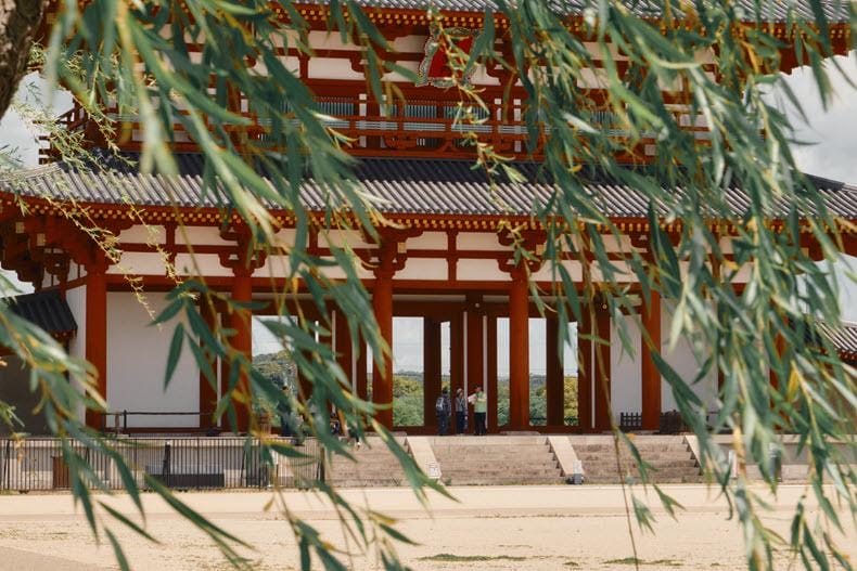 Suzakumon Gate, the grand main southern entrance to the historical Heijo Palace (Nara Imperial Palace)
