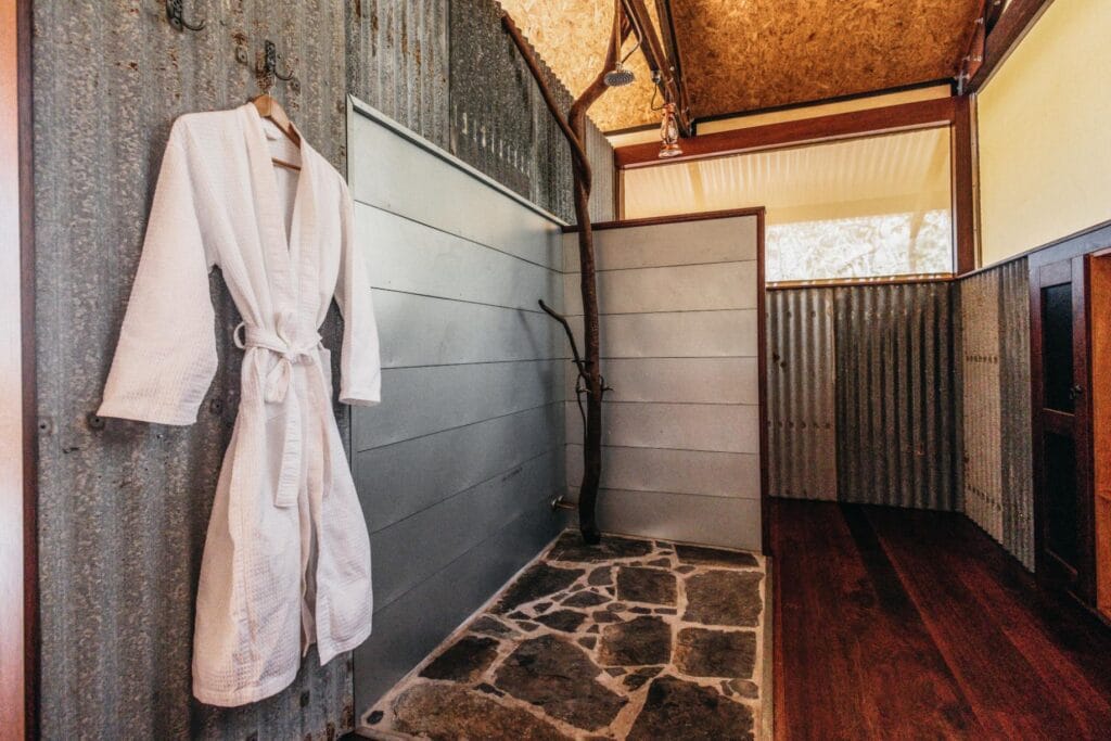 An open-air bathroom at the Bamurru Plains Lodge