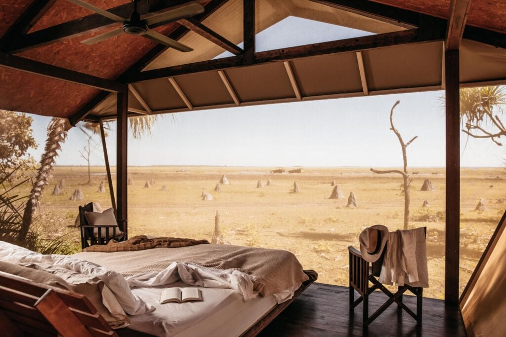 Open-air safari bungalow at Bamurru Plains