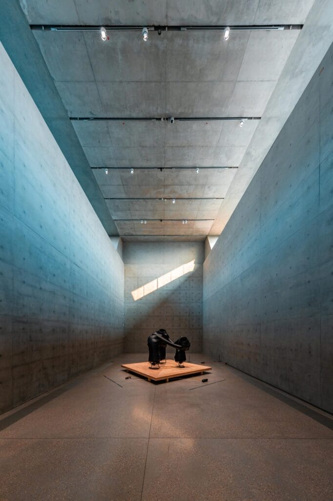 Triosophia (2015), a kinetic art installation by artist Paul Chan, located at the M+ Museum in Hong Kong