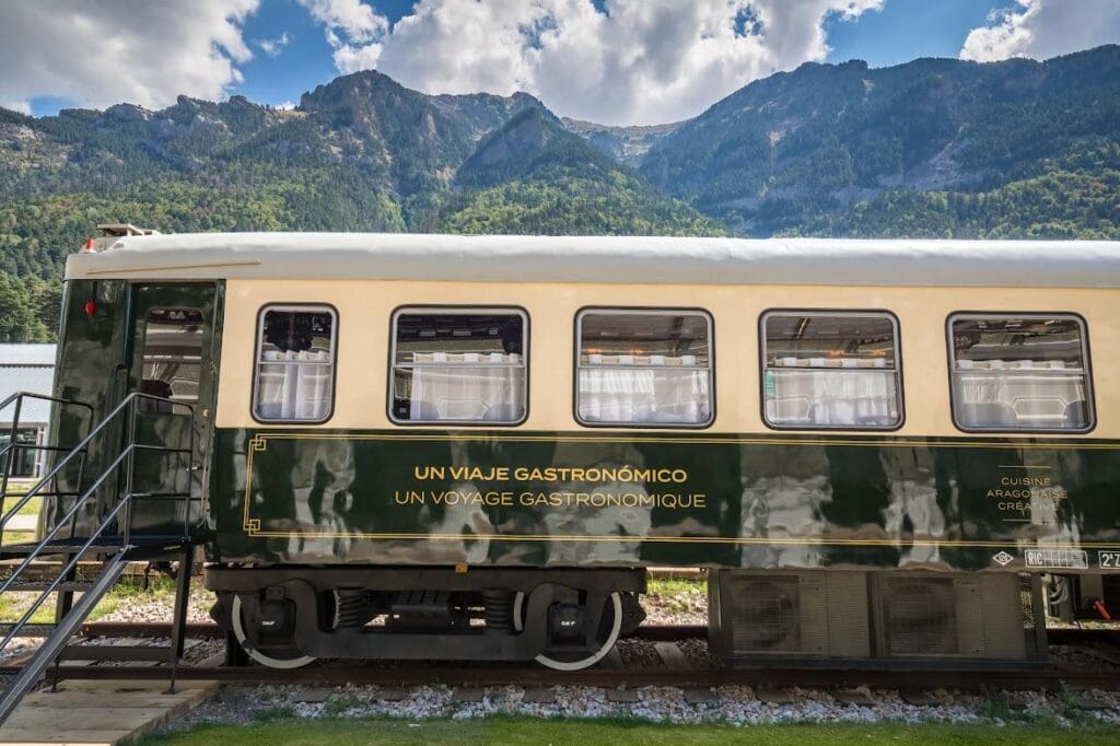 The Canfranc Express, built inside a restored vintage train carriage at the historic Canfranc Estación