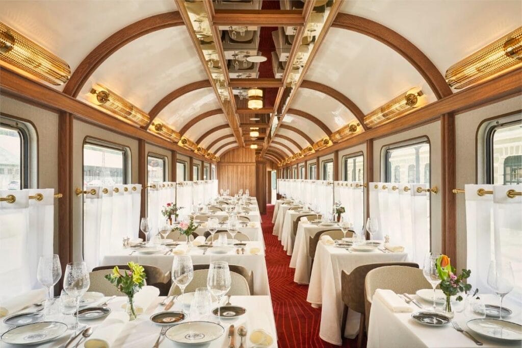 restaurant dining car inside Canfranc Estación, a Royal Hideaway Hotel