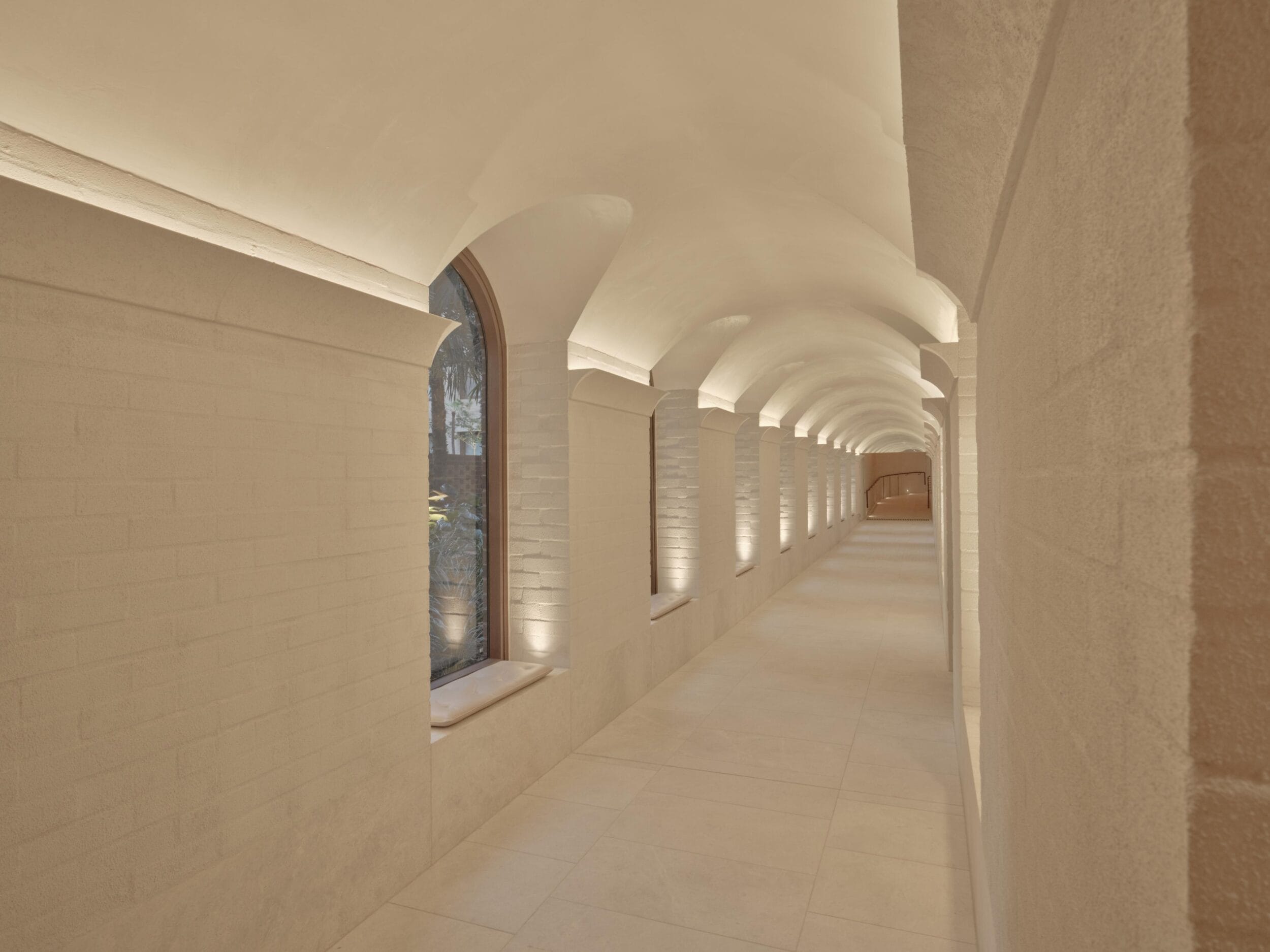 A vaulted hallway inside The EVE Hotel Sydney