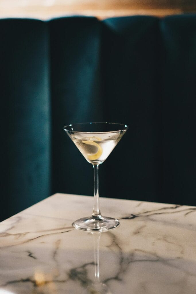 a classic Martini served in a stemmed cocktail glass