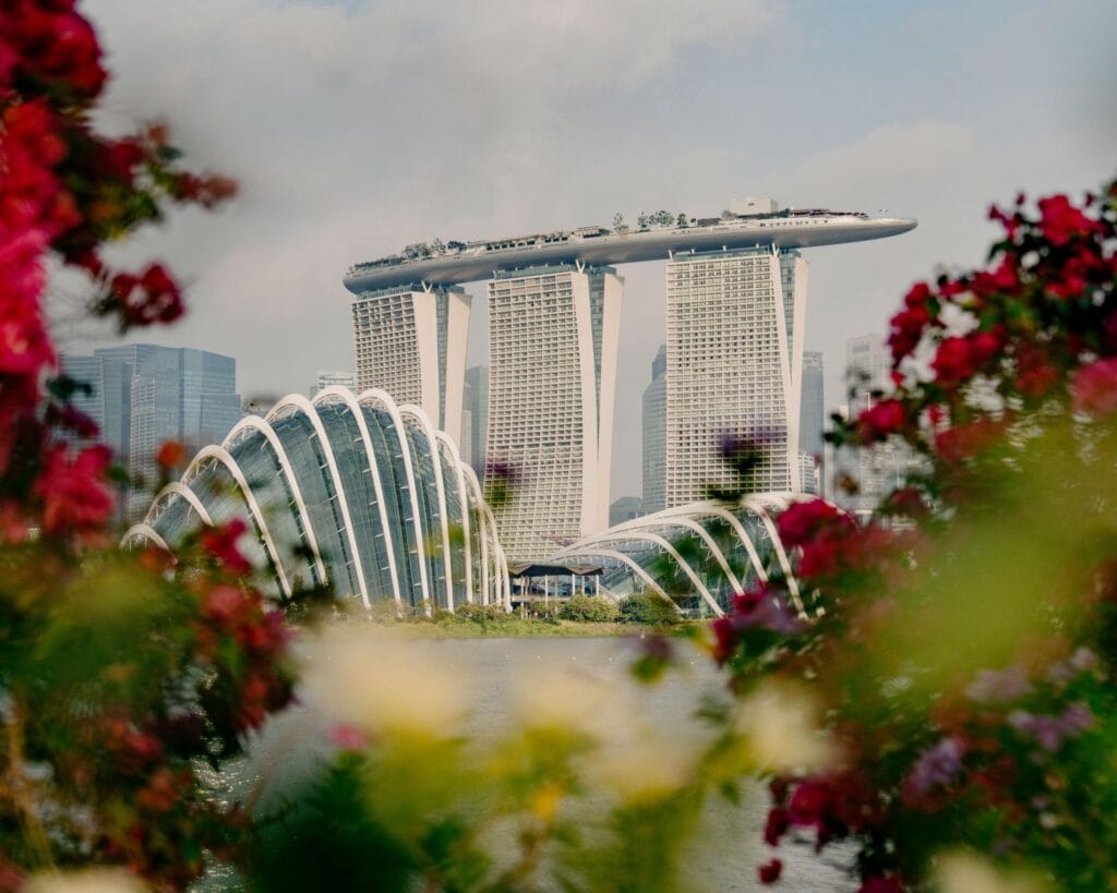 Marina Bay Sands resort and the distinctive glass domes of Gardens by the Bay