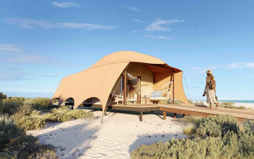 Sal Salis wilderness tent on the dunes of Cape Range National Park, Ningaloo Reef, Western Australia