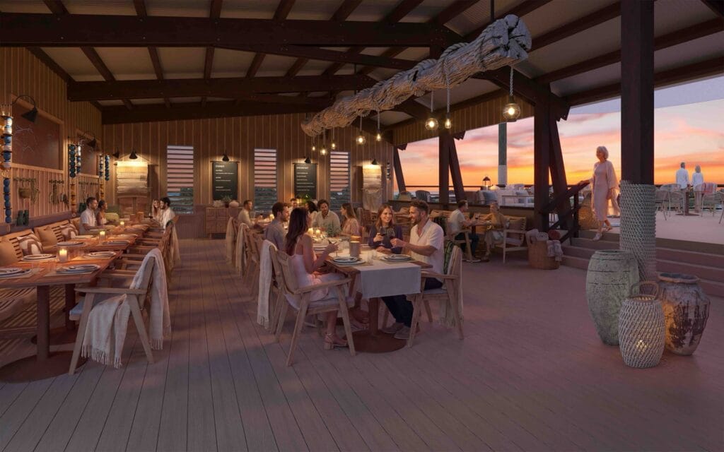 Rendered interior of the new central dining area at Sal Salis Ningaloo Reef