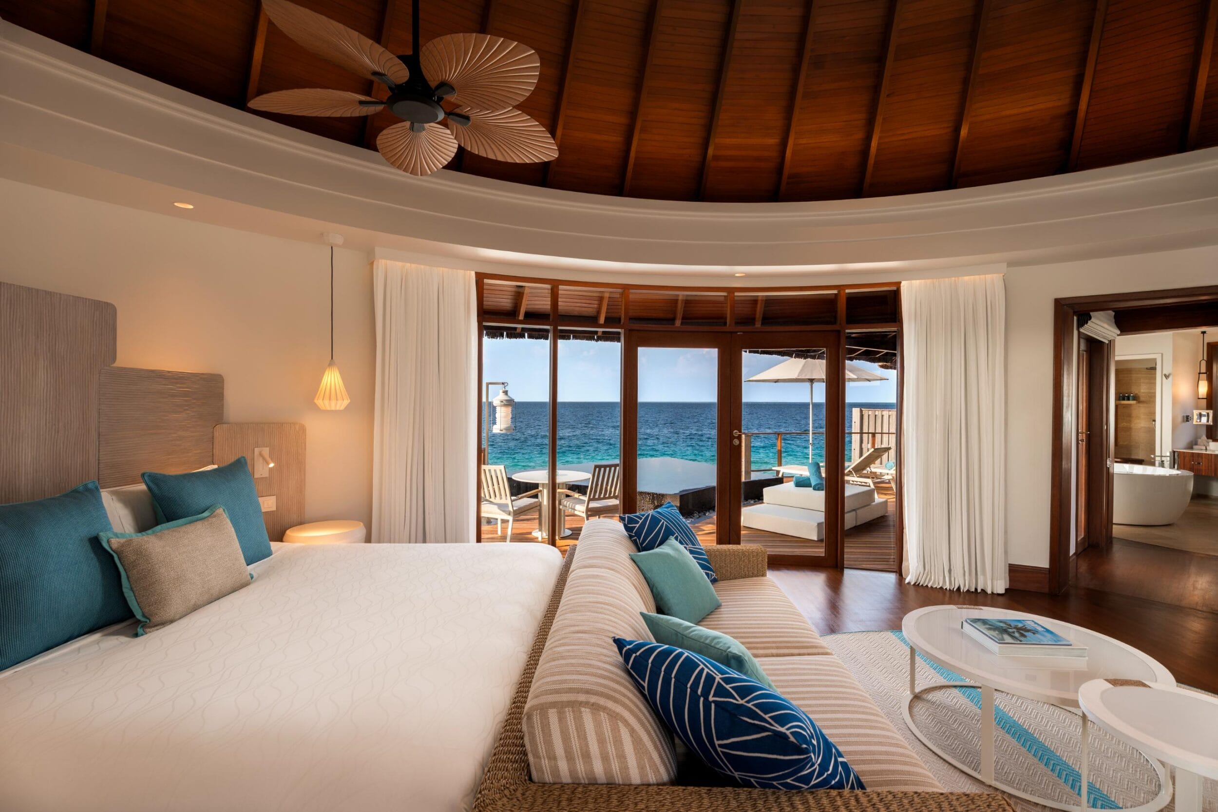 Water villa bedroom at the Constance Halaveli Maldives resort