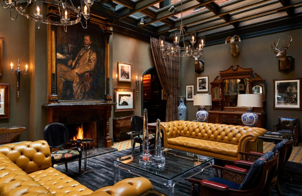 The historic lobby of the Hotel Jerome