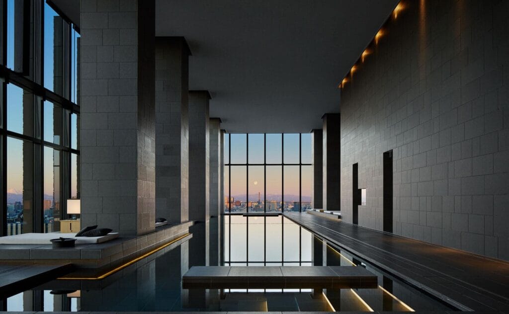 Indoor swimming pool and wellness area of Aman Tokyo