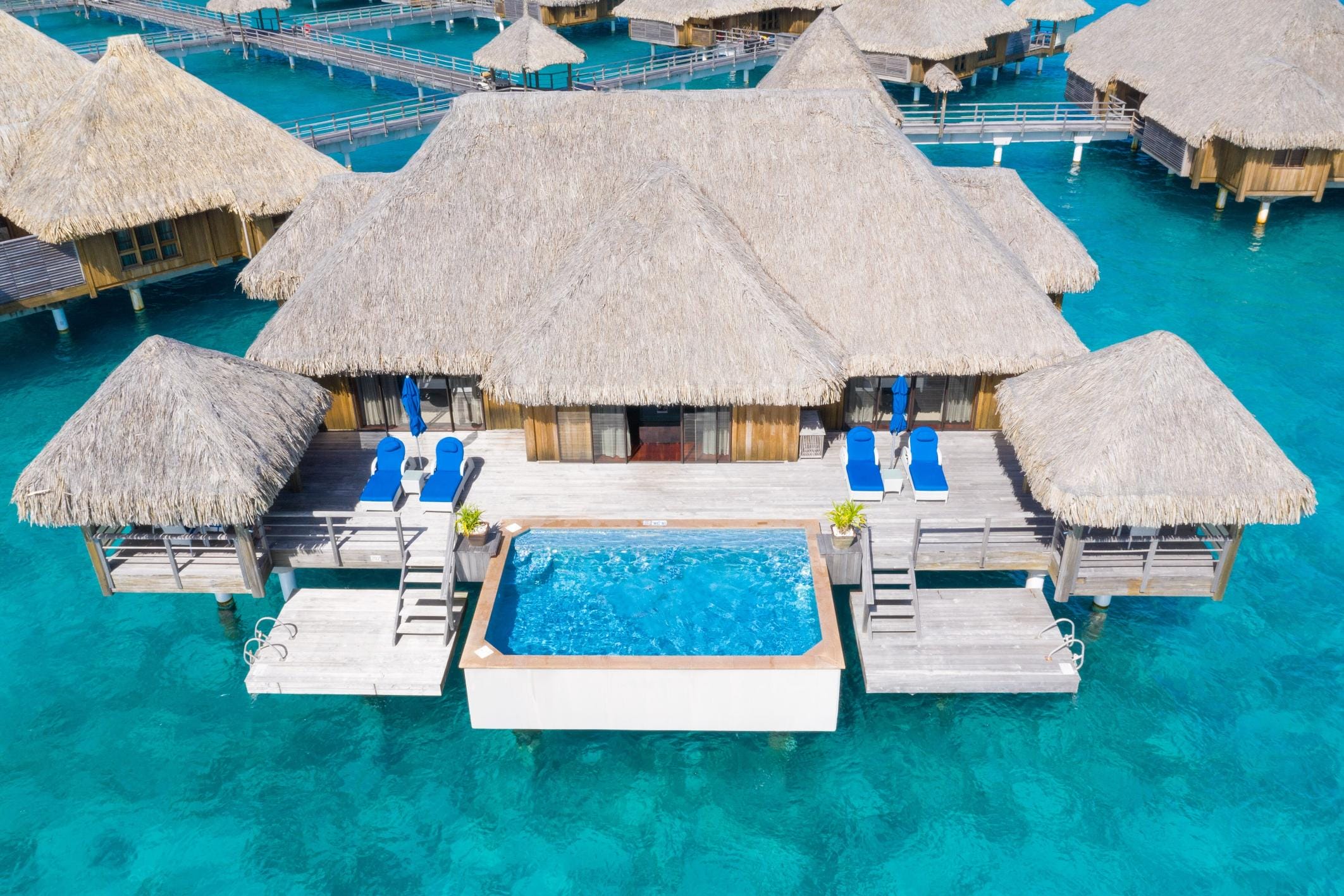 An overwater royal villa with a private plunge pool at The St. Regis Bora Bora Resort